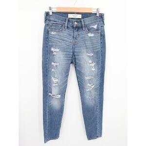 Abercrombie Fitch Jeans Blue Denim Distressed Ripped Boyfriend Mid Rise 0 25